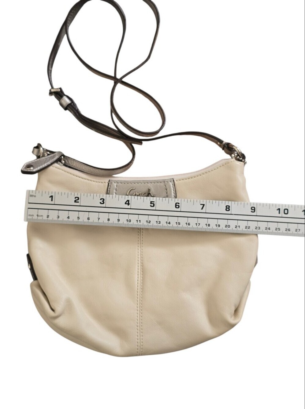 Coach Ashley Leather Hobo Crossbody Bag in Cream And Metallic Silver - Picture 6 of 6